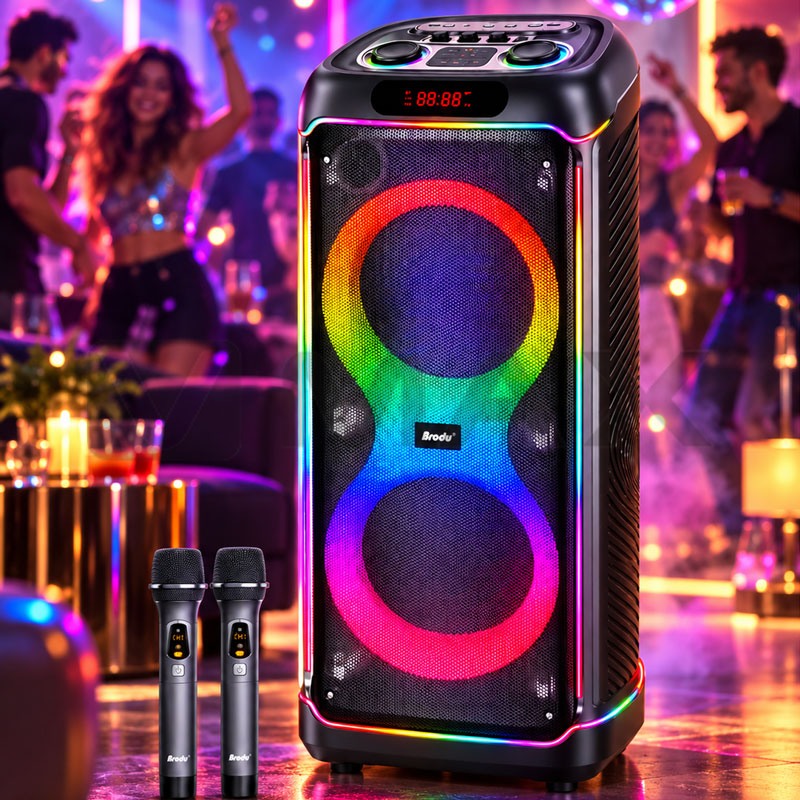 Професионална парти караоке тонколона BTS-2496 (Dual 10", 220W, BT 5.3) с безжичен микрофон