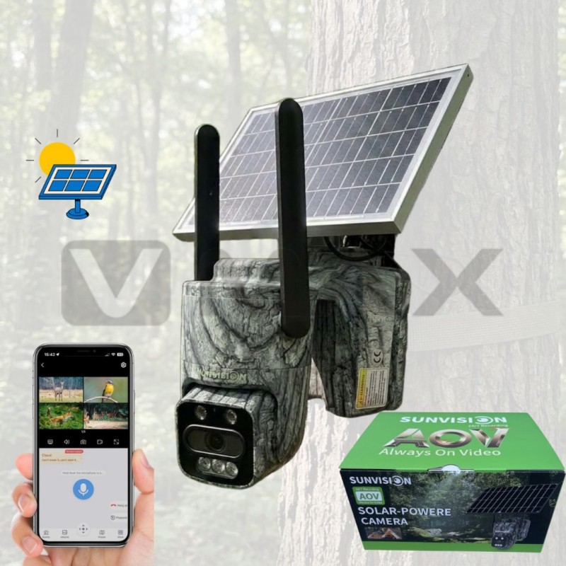 Ловна соларна камера SUNVISION 4G с дистанционно наблюдение през смартфон, приложение HiEasy, нощно виждане и камуфлажен корпус