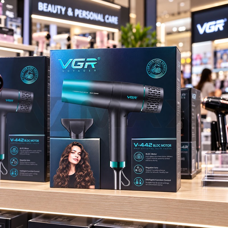 Професионален сешоар VGR V-442, 2200 W, BLDC мотор, йонизация, зелено/черен