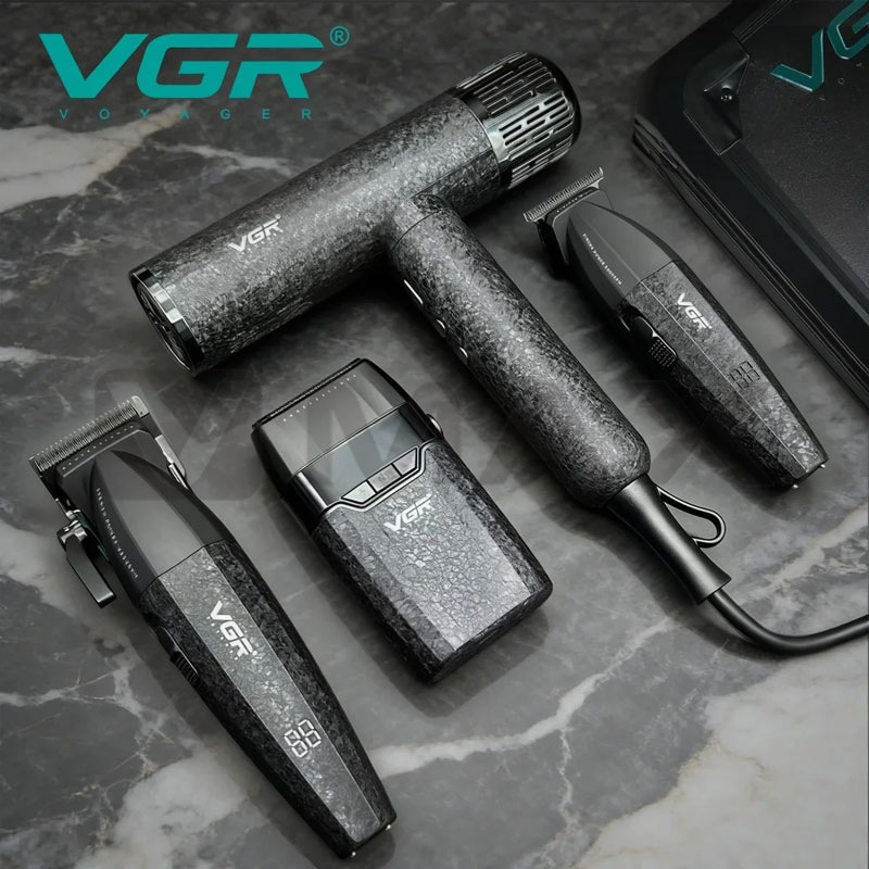 Професионален комплект VGR V-640 S4, 4 в 1: метална машинка, тример, шейвър и BLDC сешоар 110 000 об/мин