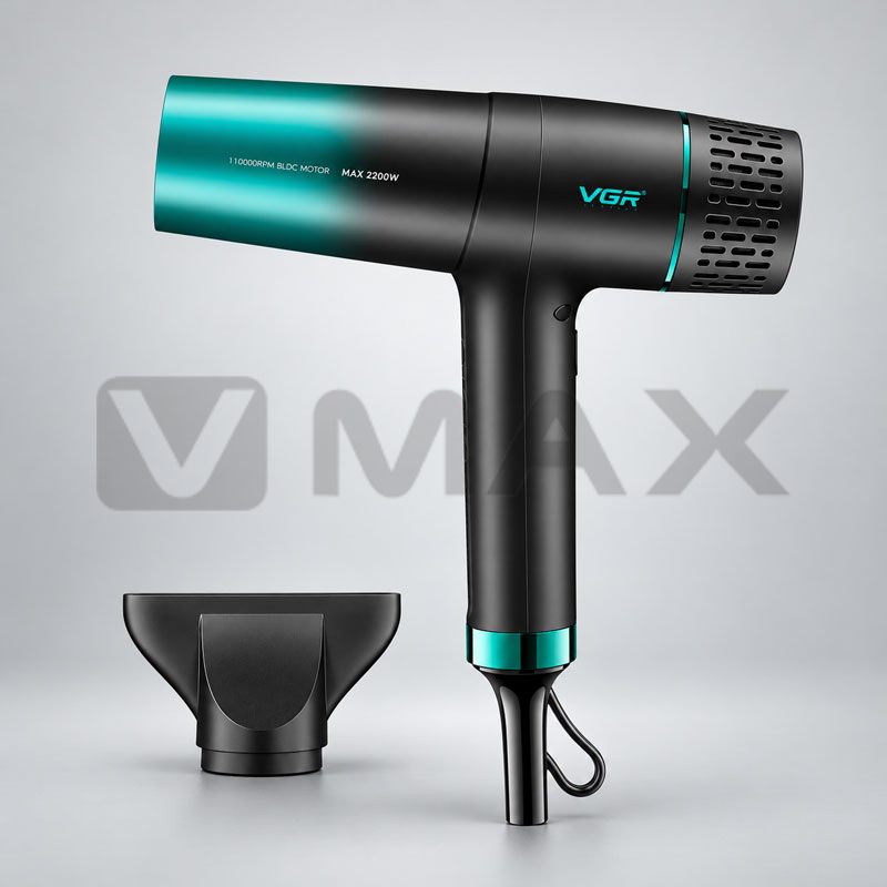 Професионален сешоар VGR V-442, 2200 W, BLDC мотор, йонизация, зелено/черен