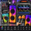 Караоке тонколона Brodu BTS-2125 с 2 говорителя по 12", 2 безжични микрофона, дистанционно, RGB светлини, Bluetooth и TWS
