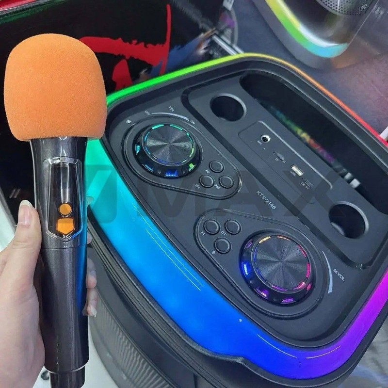 Караоке тонколона Brodu BTS-2147 с 2 говорителя по 12 инча и RGB светлини