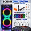 Караоке тонколона 2 × 10 инча с 2 безжични микрофона и RGB светлини